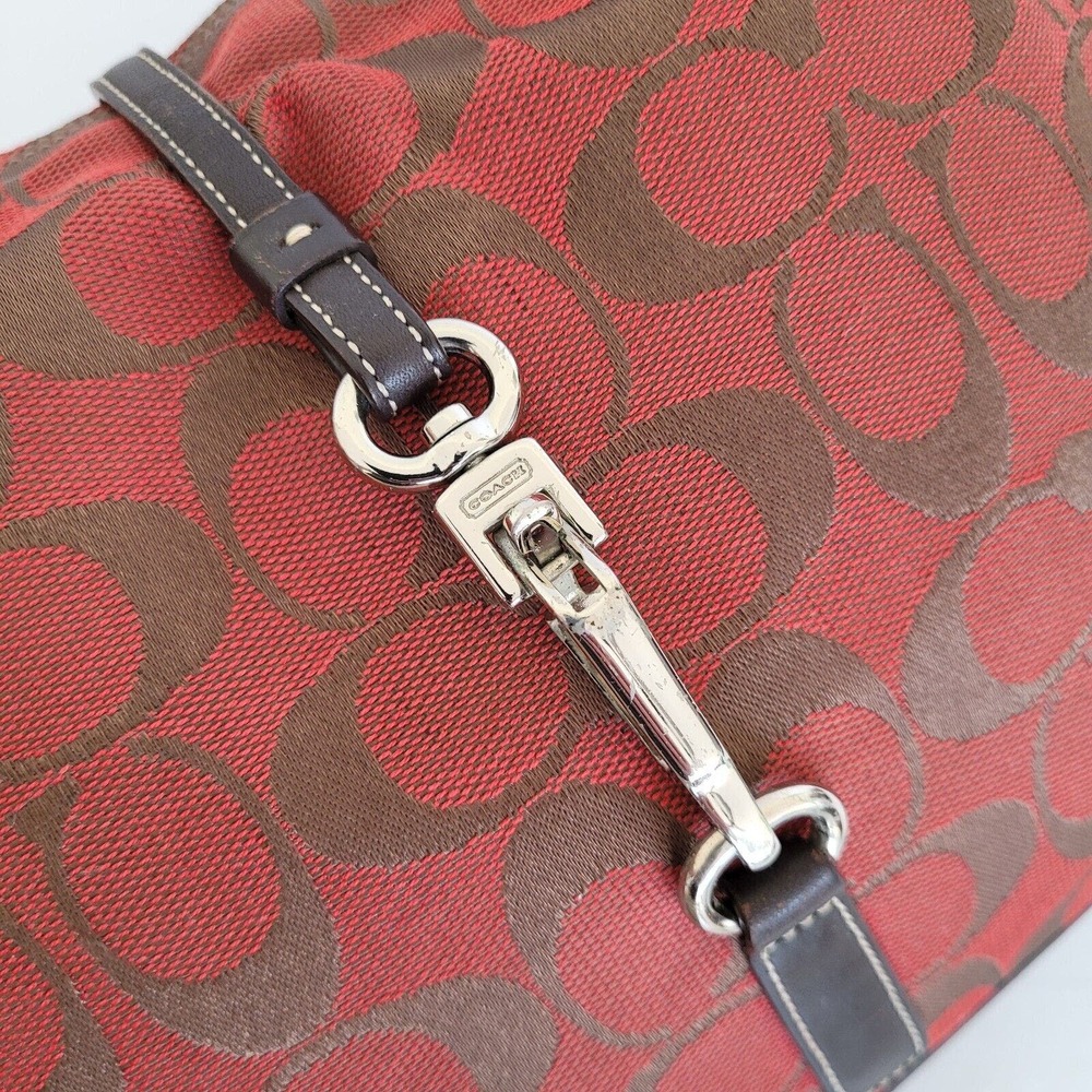 COACH Hampton Clip Brown Red Signature Jacquard Hobo Shoulder Bag 6091 Small - Picture 15 of 15